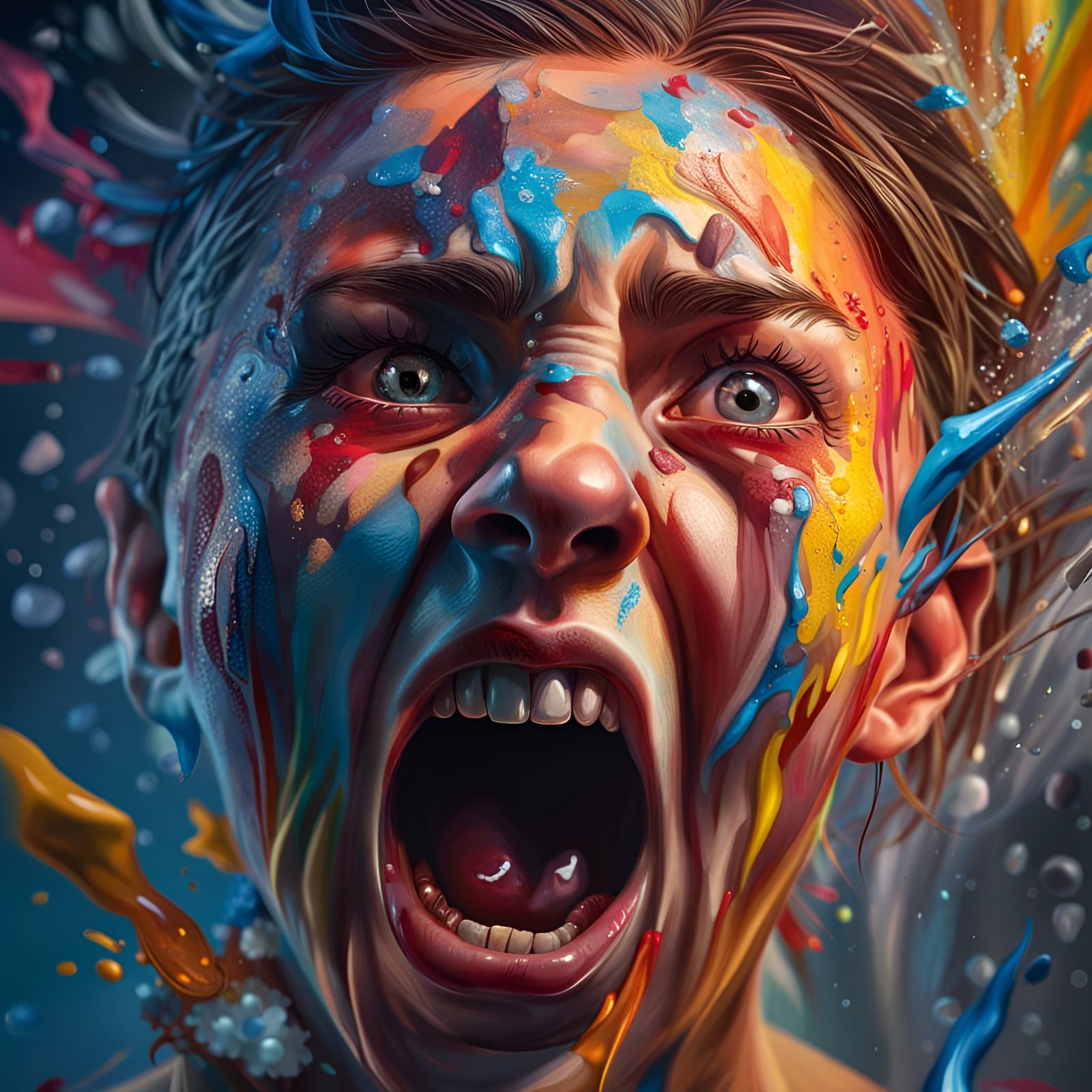 Hysteria Disorder in Hyperrealistic Splash Art
