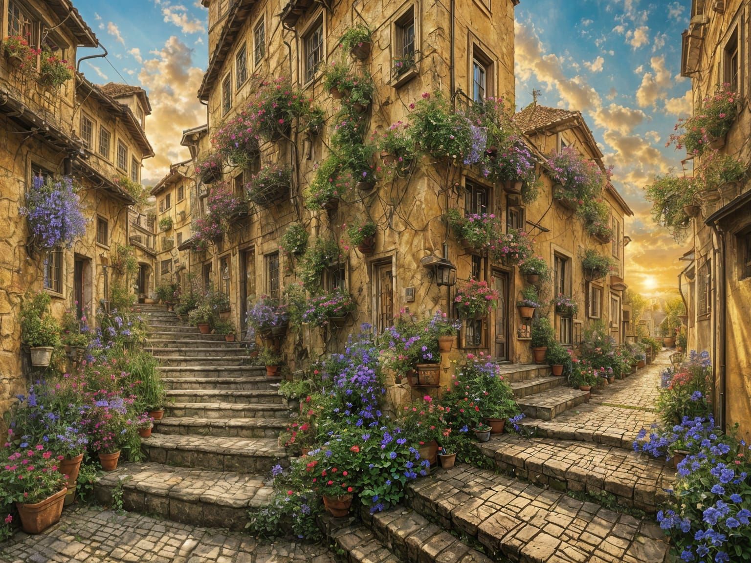 Morning in Naples' Narrow Alleys in Photorealistic Oil on Ca...