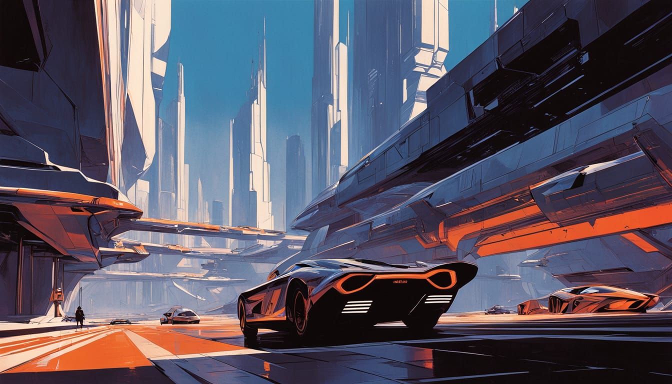Futuristic Cityscape at Sunset in Zaha Hadid Style
