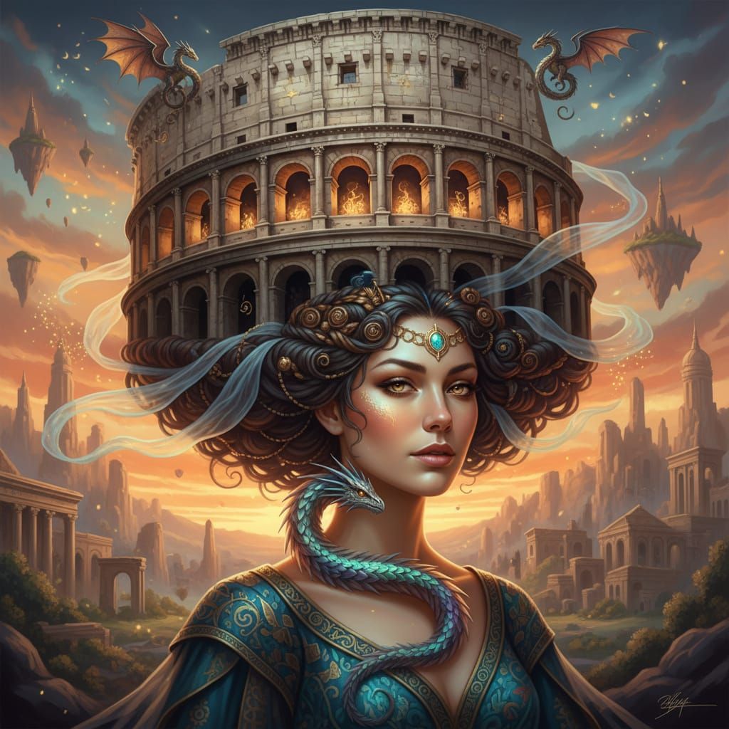 Roman Colosseum Hairstyle: Digital Art Portrait