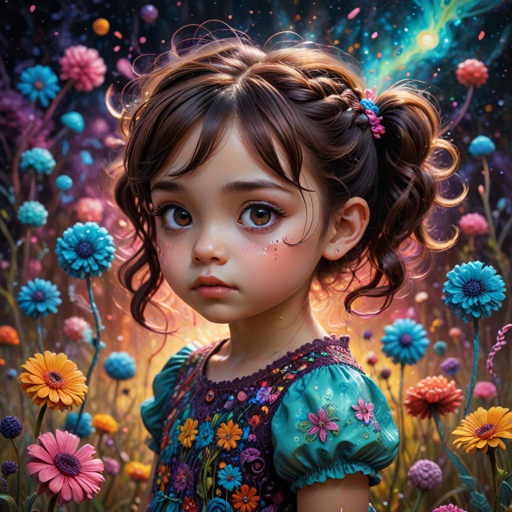 Hispanic Toddler in Psychedelic Fractal Candyland