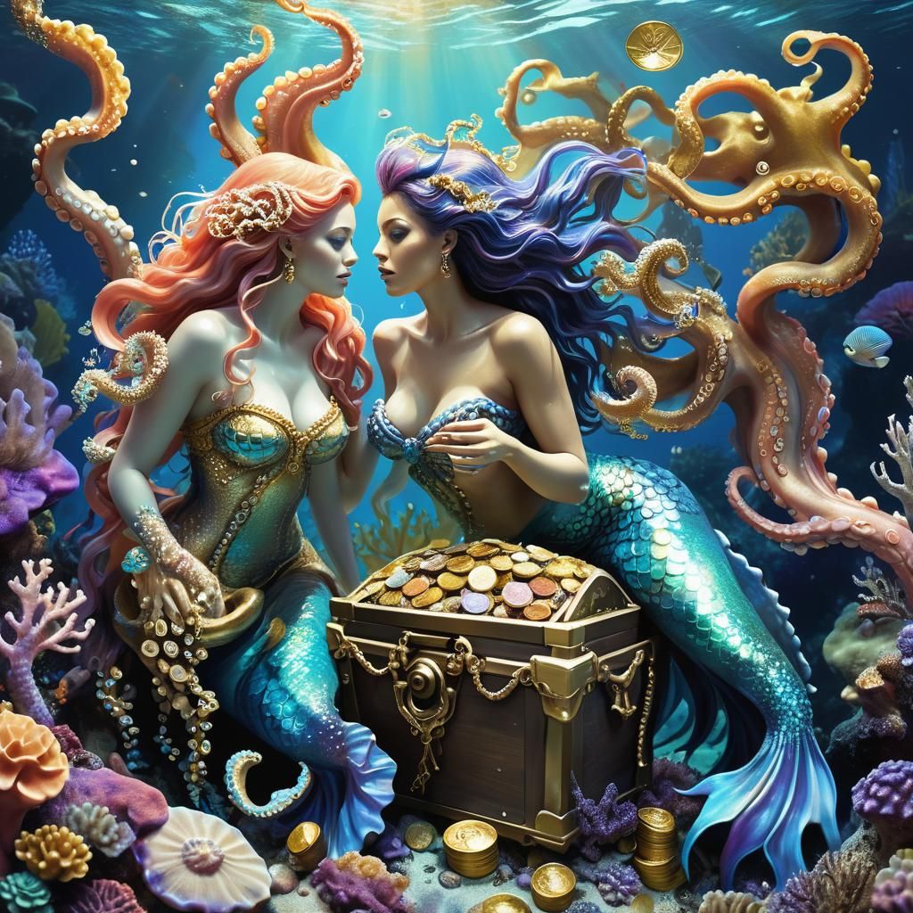 Mermaids Discover Treasure in Vibrant Coral Reef
