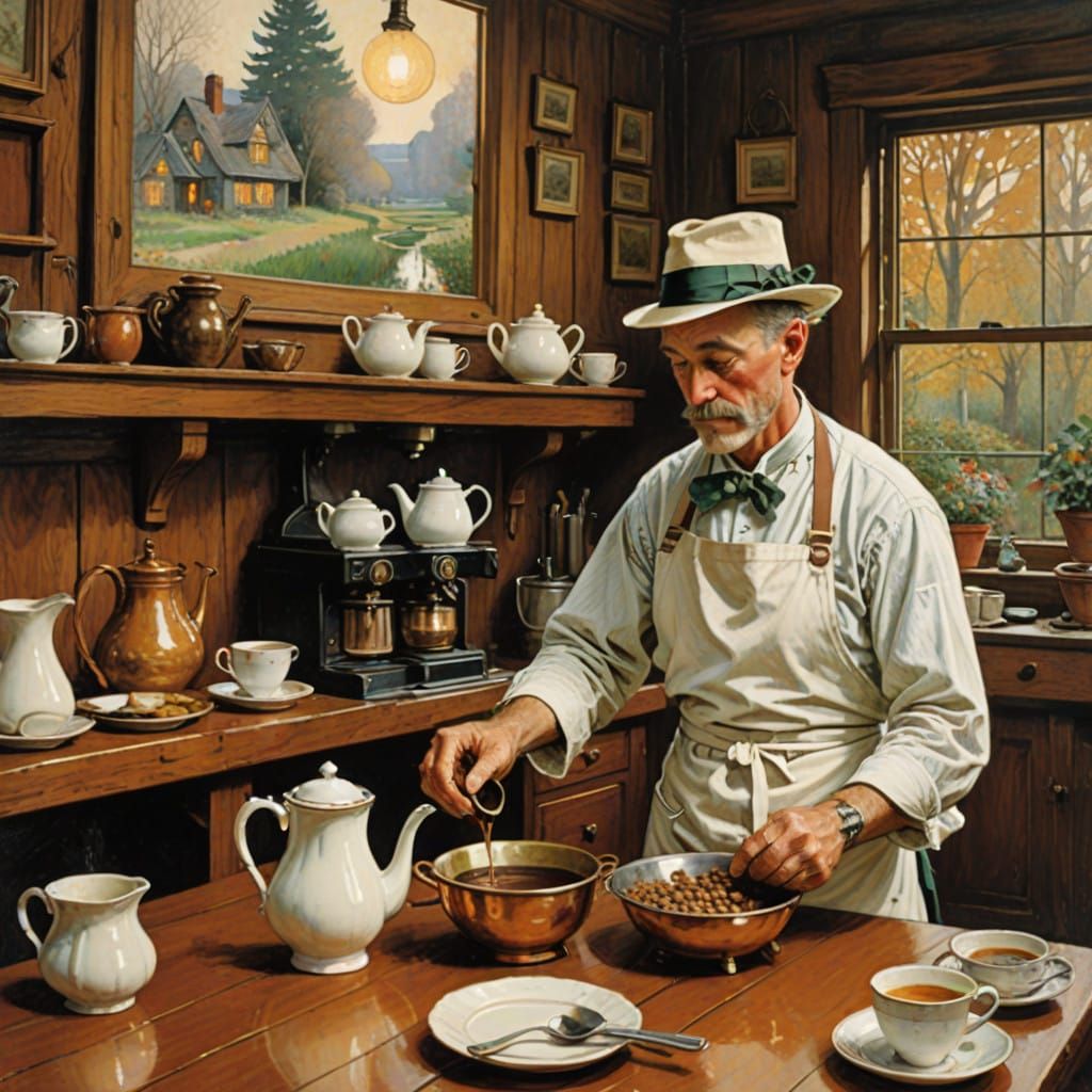 Golden Retriever Barista in Whimsical Café Setting