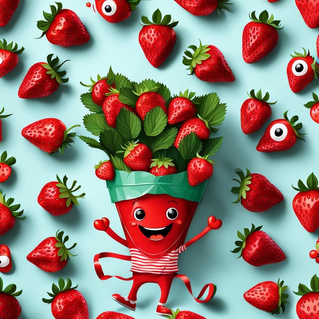 Dancing Strawberries on a Funny Package