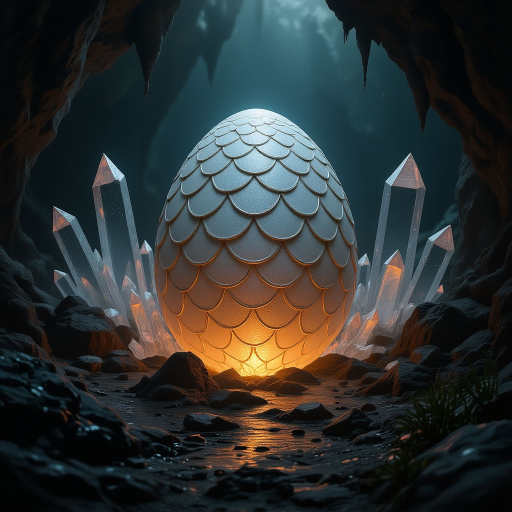 Iridescent Scaled Egg in Crystal Cave
