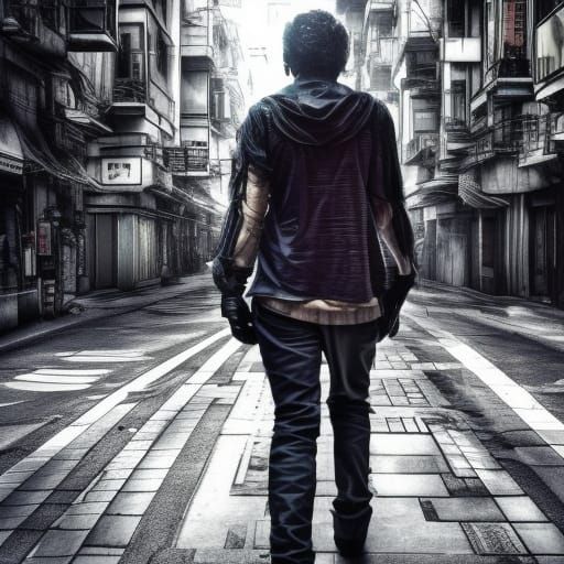 Cyberpunk Italian Man Walking in Anime Style
