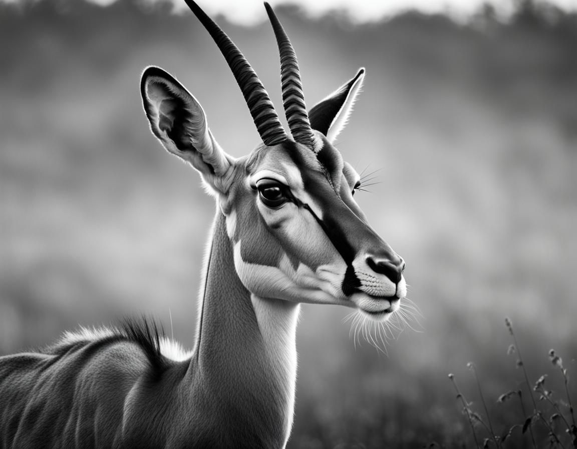 Gazelle Portrait in Black and White Photography