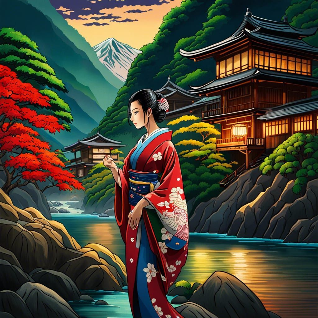 Anime Woman in Kimono at Japanese Village