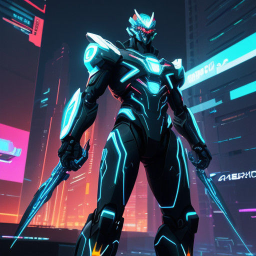 Cyberpunk Anime Hero Maxon Eternis Fights in Neon-Lit Digita...