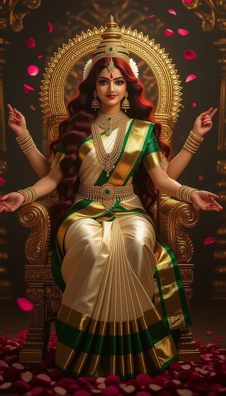Majestic Indian Goddess on Golden Throne, Cinematic Style
