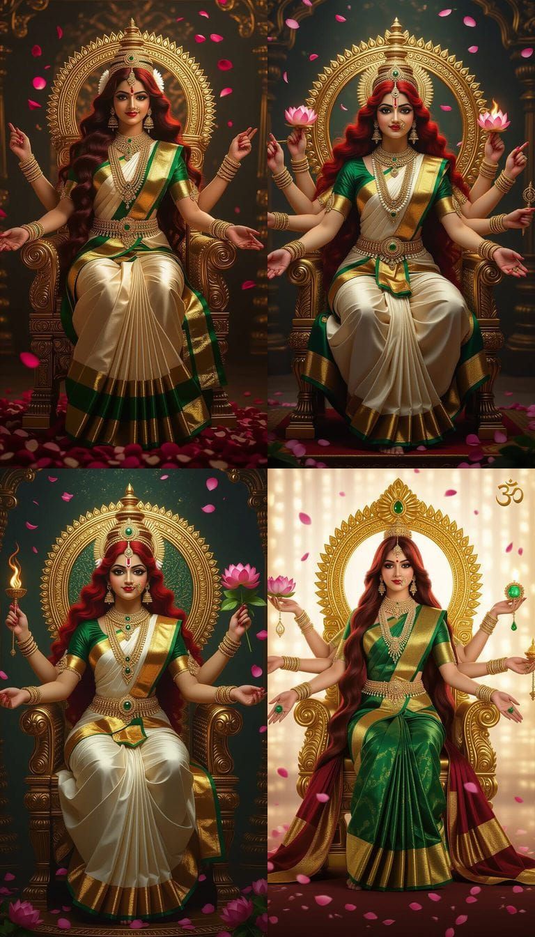 Majestic Indian Goddess on Golden Throne