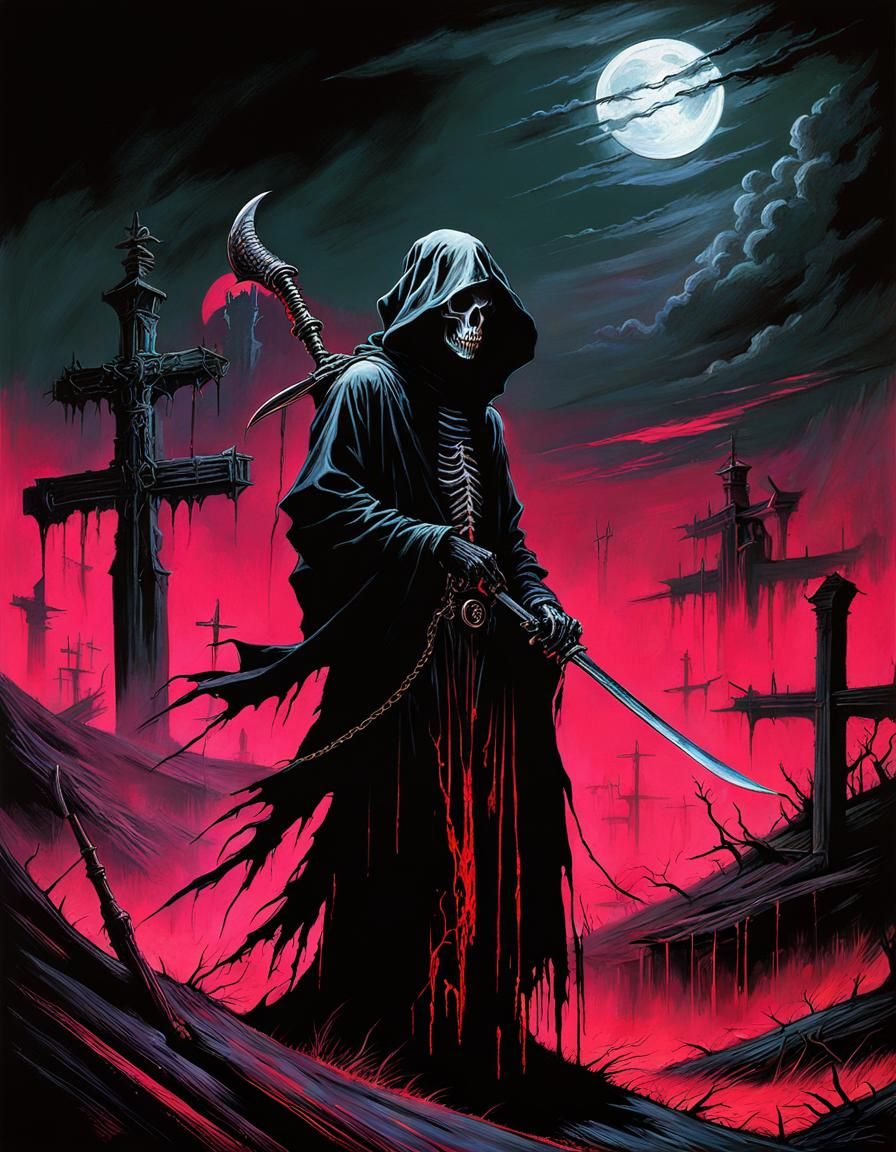 Grim Reaper in Bleeding Blacklight Expressionism