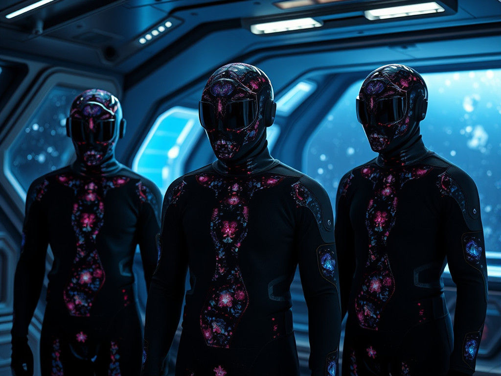 Futuristic Figures in Galaxy Agate Zentai Suits