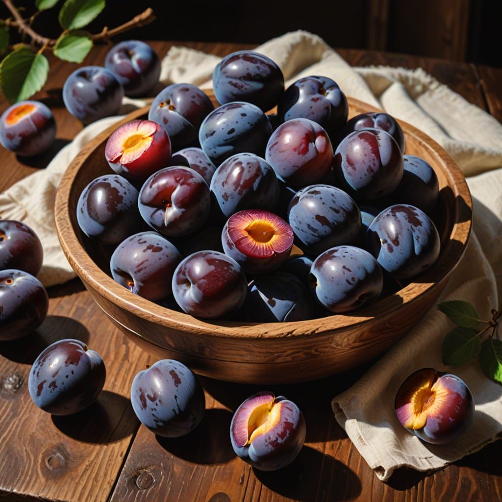 Vibrant Plums in Warm Golden Light