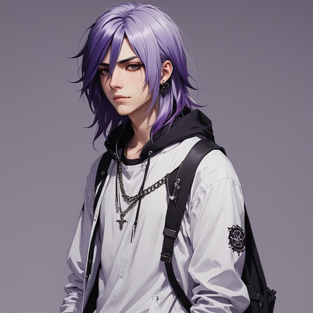 Emo Boy with Purple Hair in Anime Style