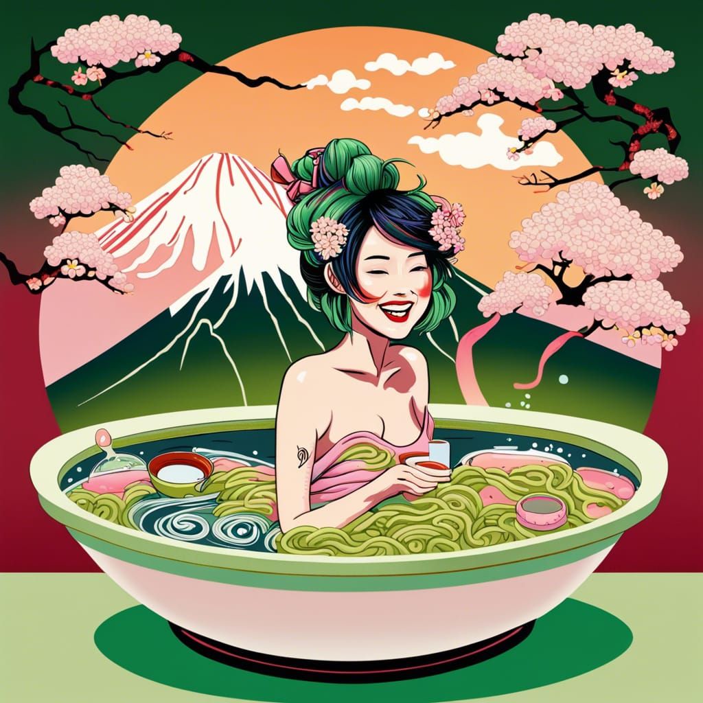 Japanese Woman in Ramen Hot Tub: Fairytale Portrait