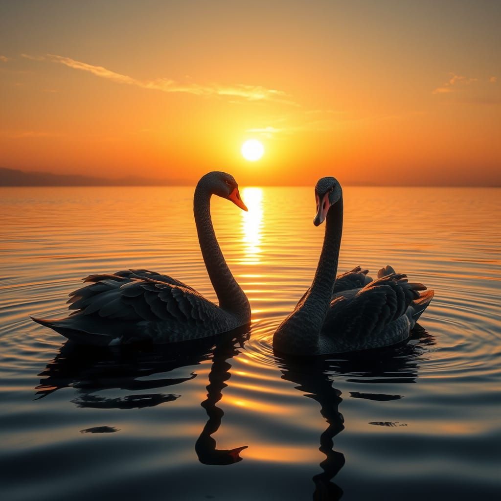 Swans at Sunset: Pastel Watercolor Digital Artwork