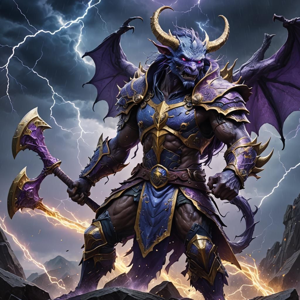 Dragonborn Barbarian in Lightning Storm: Dark Fantasy Art