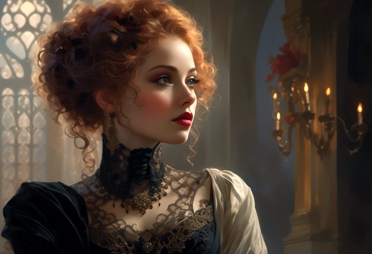 Rococo Lady in Velvet and Lace Portrait