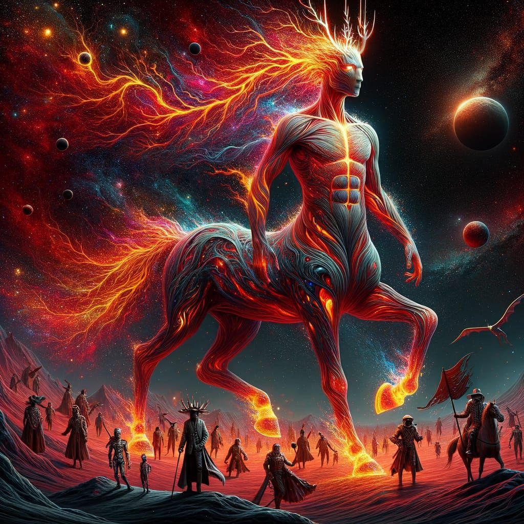 Majestic Centaur God with Fiery Crown