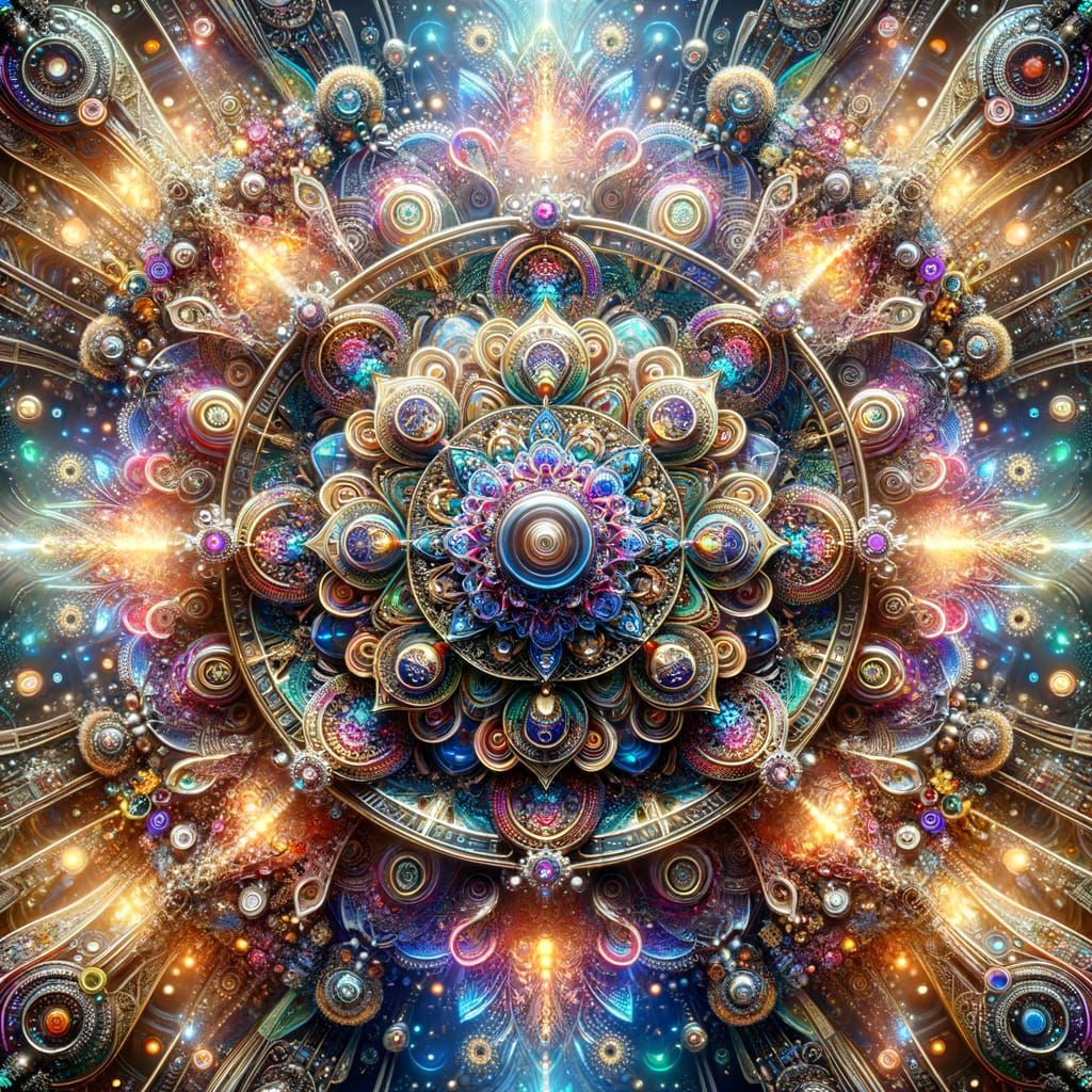 Vibrant Metallic Core Mandala in Geometric Style