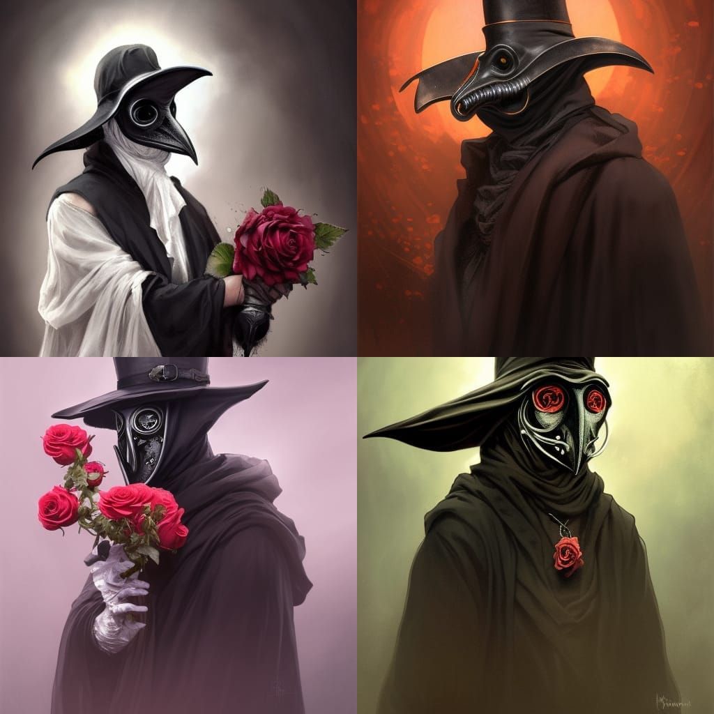 Gothic Plague Doctor Holding Roses Portrait