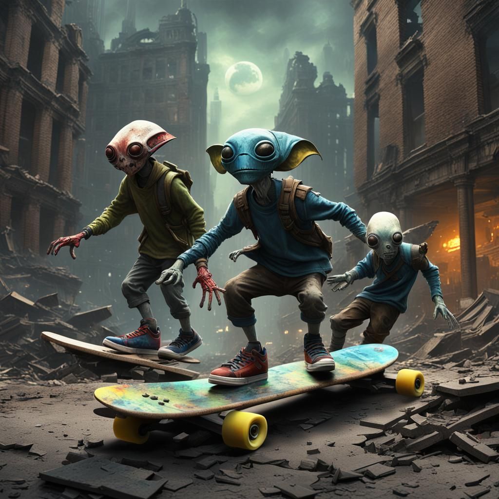Aliens Skateboarding in Post-Apocalyptic New York