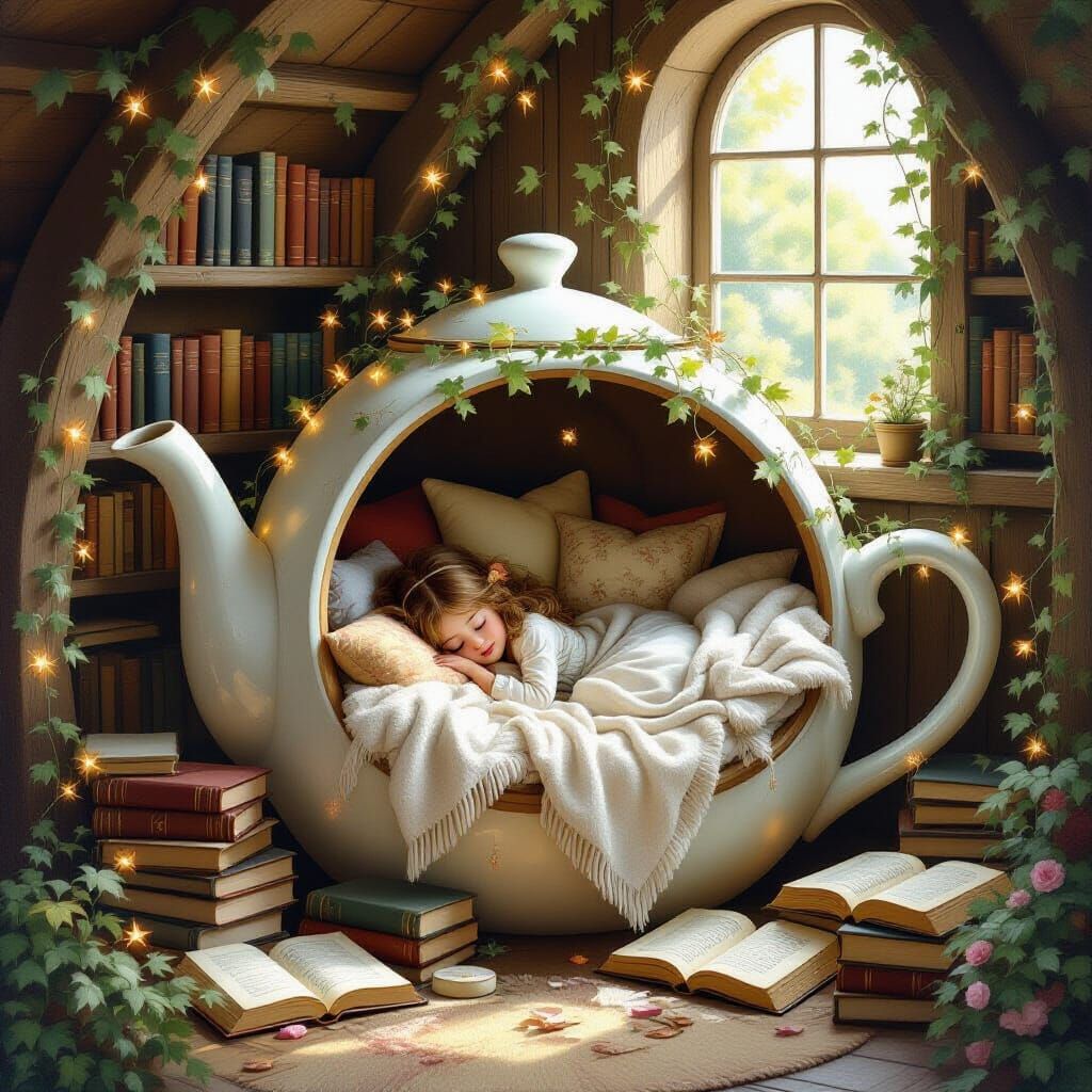 Enchanted Teapot Reading Nook in Fantasy Style