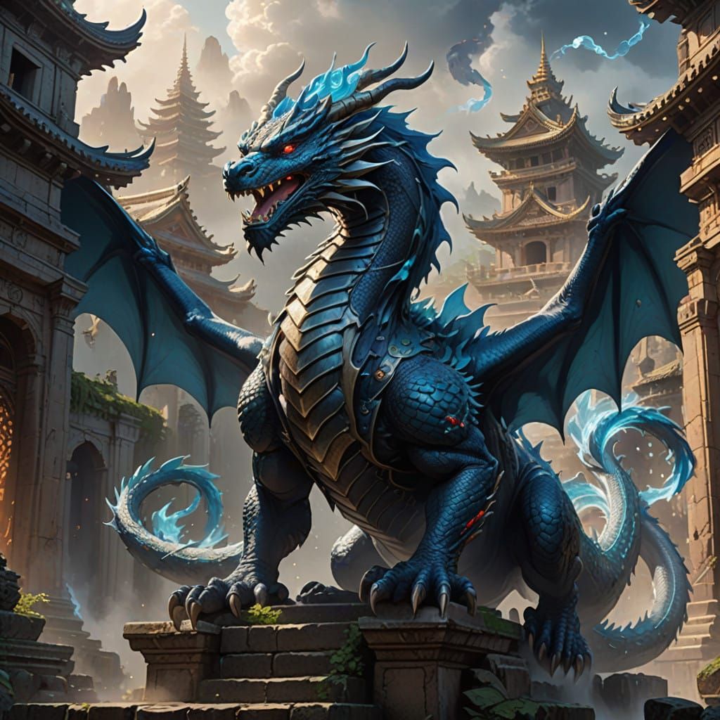 Mystical Dragon in Ancient Ruins, 8K Concept Art