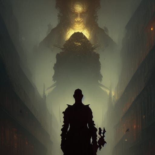 Detailed Dark Fantasy Villain in Purple and Yellow