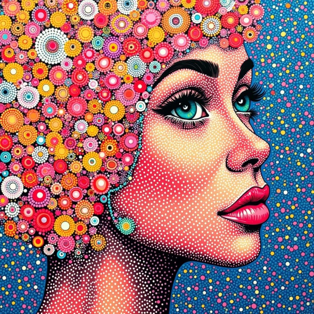 Floral Pointillism Portrait with Shimmering Petals