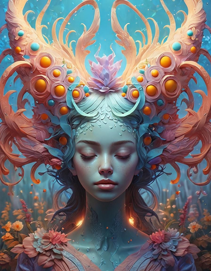 Woman Surrounded by Flowers: Realistic Oil Painting