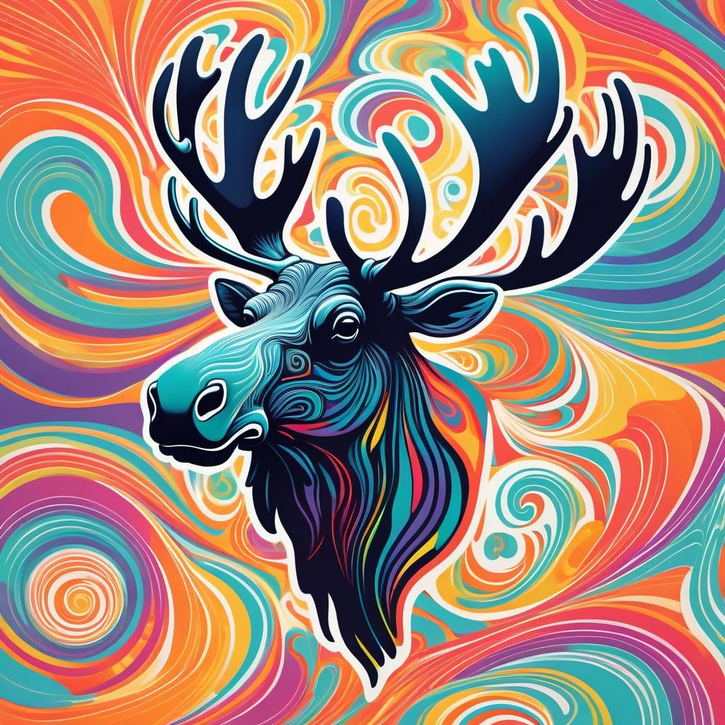 Psychedelic Swirling Moose Silhouette Art