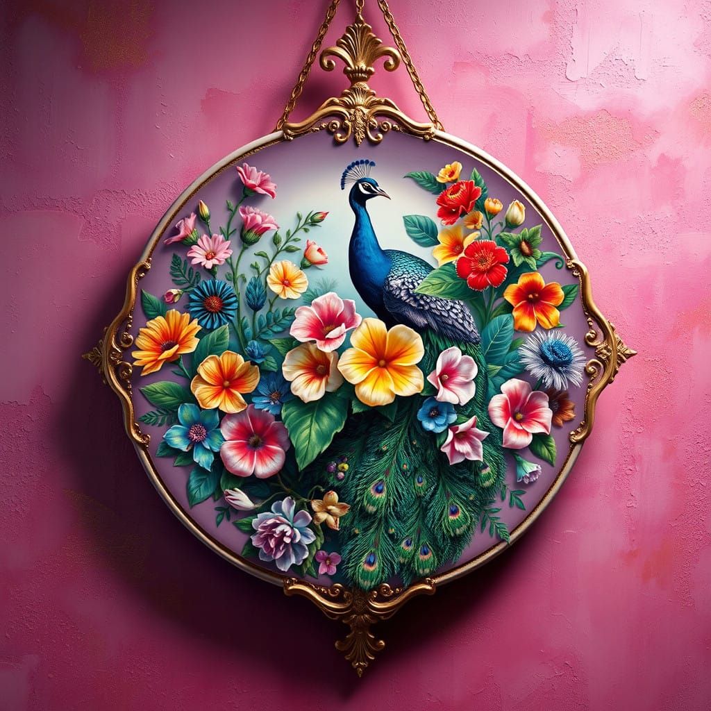 Ornate Floral Masterpiece on Ceramic Plate