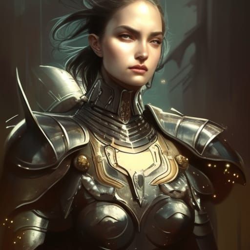 Armored Female Knight Portrait in Hyperdetailed Style