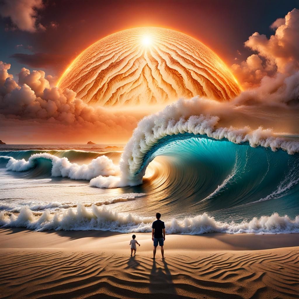 Giant Tsunami Wave Dominates Coastal Scene