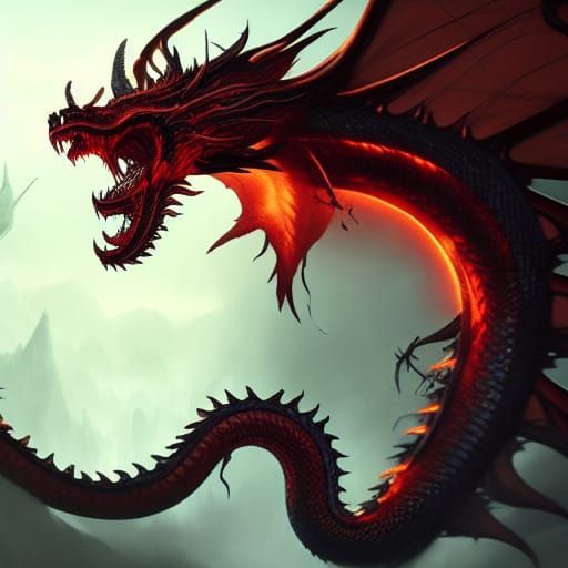 Fiery Dragon Serpent with Bladed Tail in Dark Fantasy Style