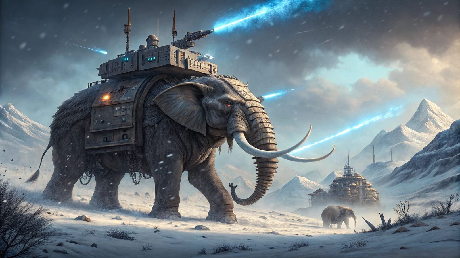 Cybernetic War Mammoth in a Futuristic Wasteland