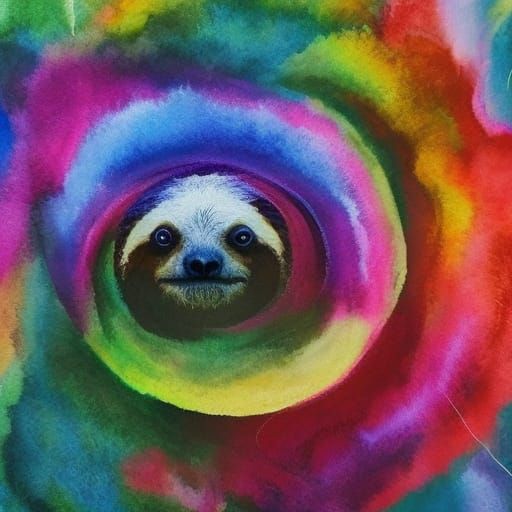 Colorful Sloth Line Art in Watercolor Wash