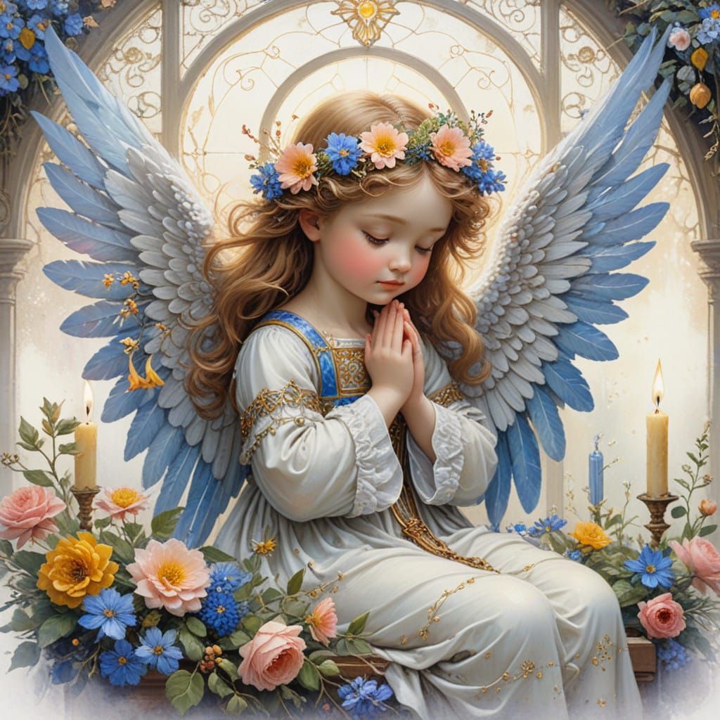 Whimsical Child Angel in a Pre-Raphaelite Dreamworld