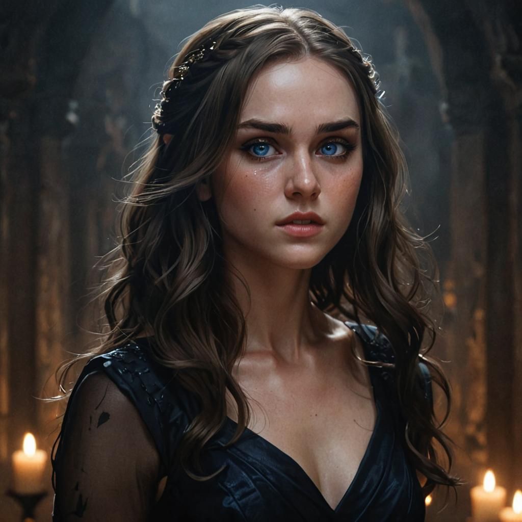Detailed Portrait of an Angry Elf in Black Dress