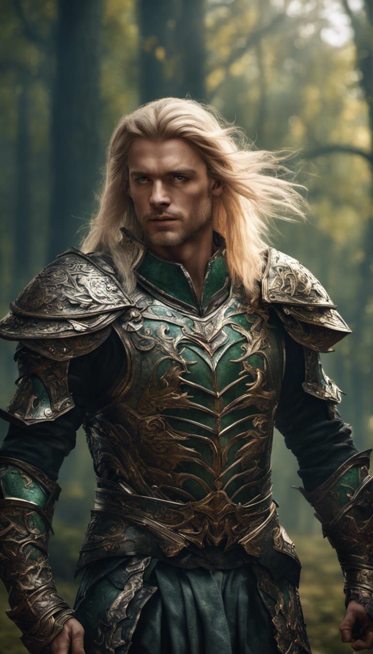 Fantasy Warrior in Forest, Detailed Matte Painting