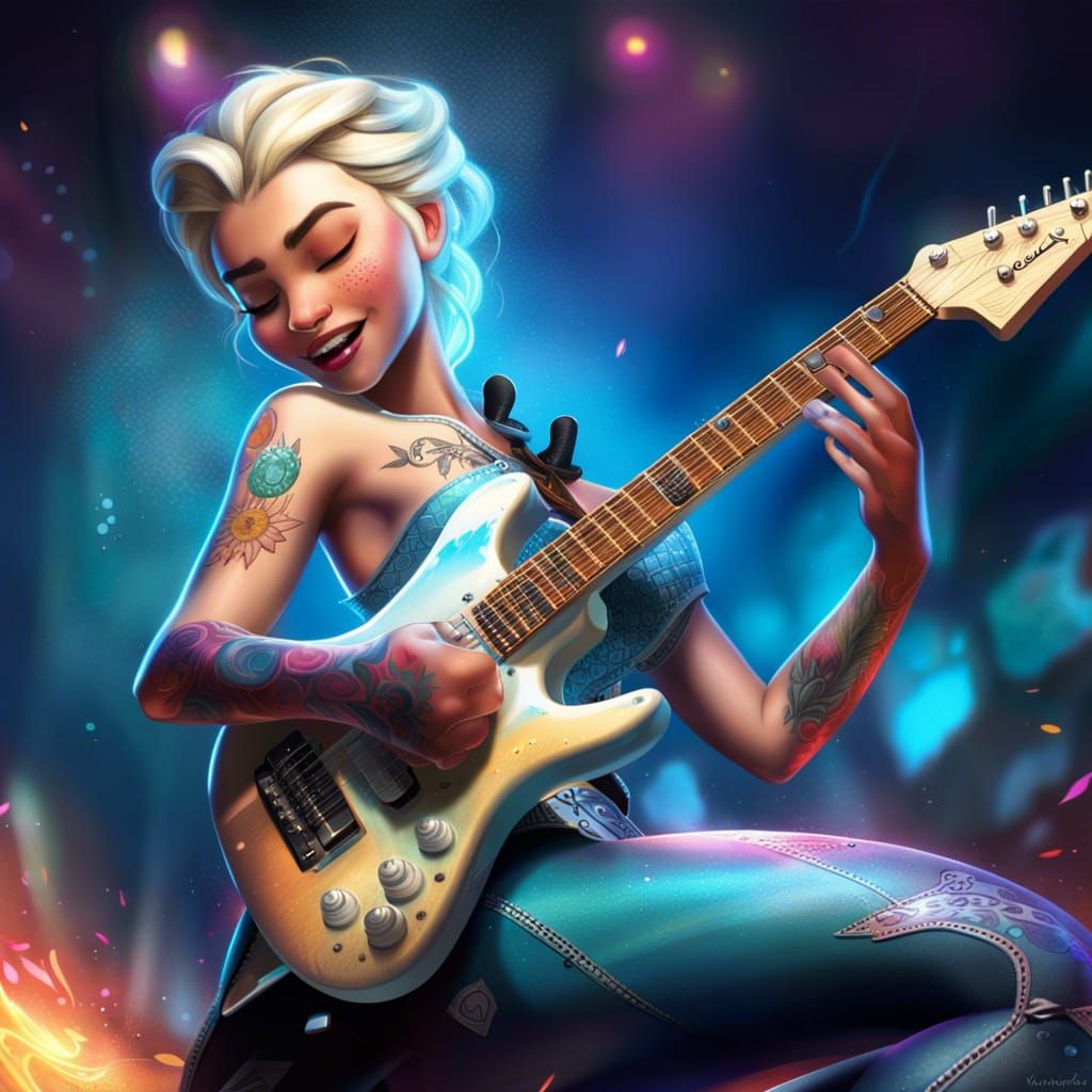 Elsa as Rock Star With Electric Guitar