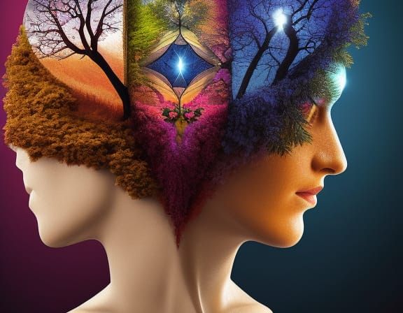 Surreal Four Seasons Tree of Human Heads