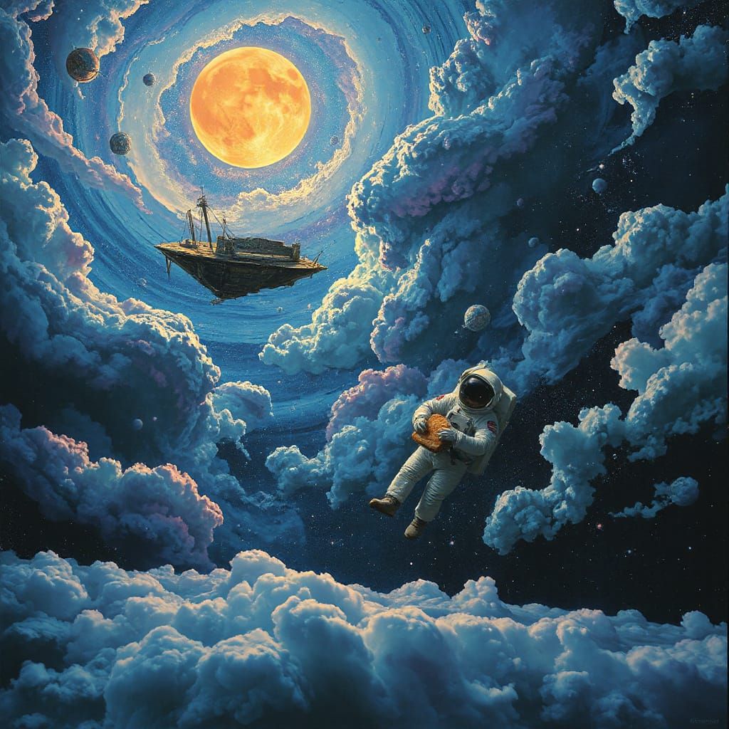 Cosmic Surrealism: Astronaut Lost in Bioluminescent Galaxy