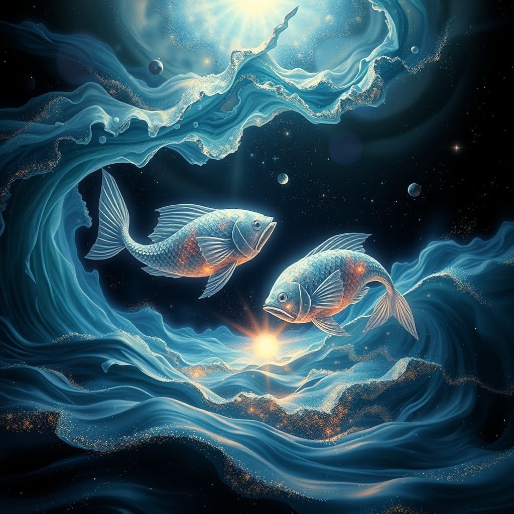 Celestial Twin Fish in Ethereal Dreamscape