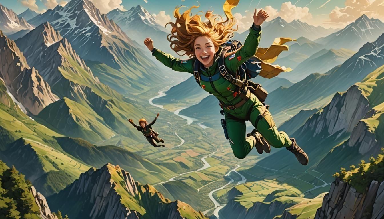 Skydiver Girl in Anime Comic Book Style