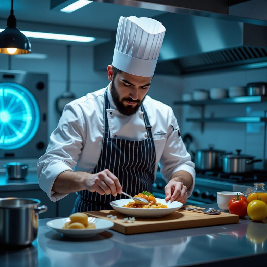 Futuristic Chef Prepares Surreal Dish: Hyperrealism