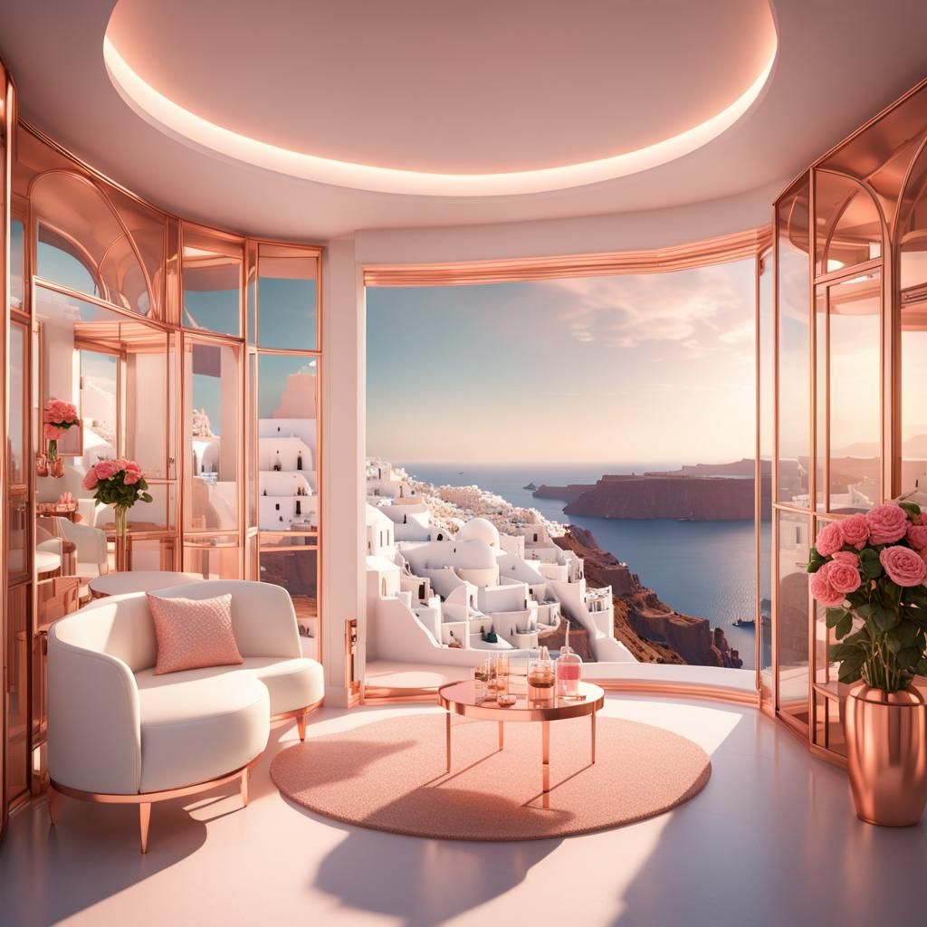 Modern White Wedding Room in Santorini: 3D Digital Art