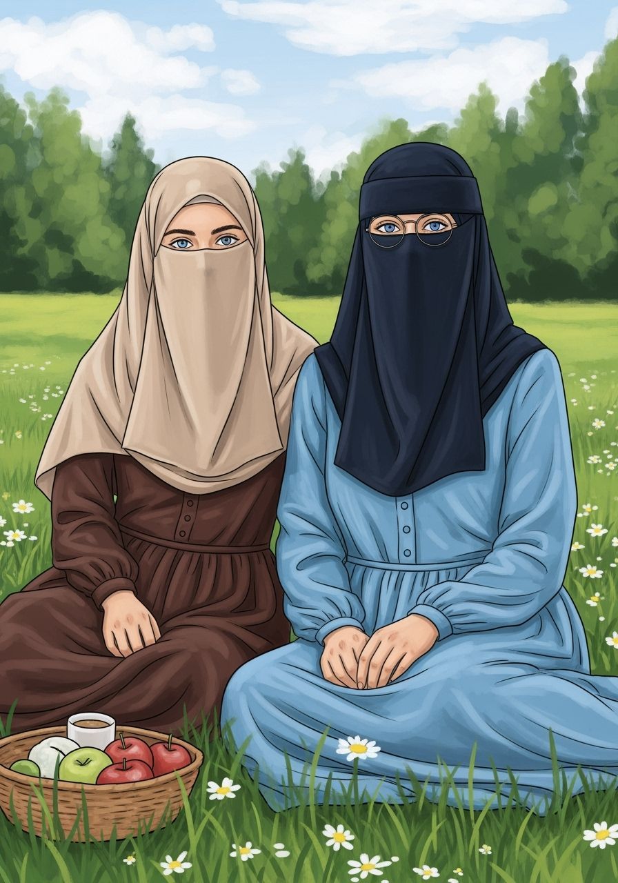 Swedish Women's Meadow Picnic in Expressive Abstract Style